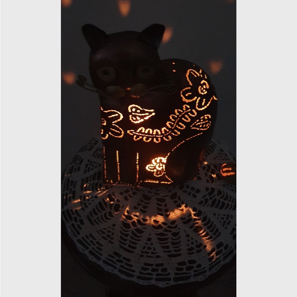 Metal Copper Tone Cat Art Deco Candle Holder table lantern for Tealight - Picture 12 of 13